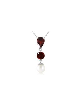 5.25 Carat 14K White Gold Necklace Garnet Pearl