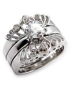 62014-5 - 925 Sterling Silver High-Polished Ring AAA Grade CZ Clear