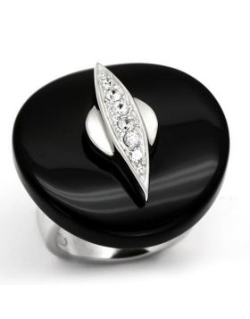 LOS564-5 - 925 Sterling Silver Rhodium Ring Semi-Precious Jet