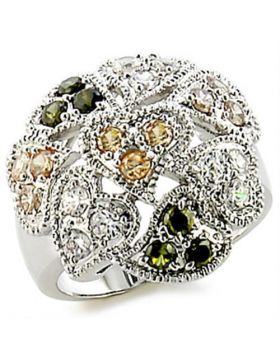 9W147-5 - Brass Rhodium Ring AAA Grade CZ Multi Color