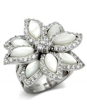 LOS556-5 - 925 Sterling Silver Rhodium Ring Precious Stone White