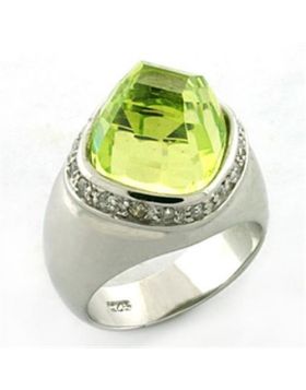 LOA640-5 - 925 Sterling Silver Rhodium Ring AAA Grade CZ Apple Green color