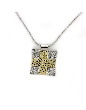 LOAS1331-16 - 925 Sterling Silver Gold+Rhodium Chain Pendant AAA Grade CZ Clear