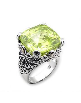 7X314-5 - 925 Sterling Silver Reverse Two-Tone Ring AAA Grade CZ Apple Green color