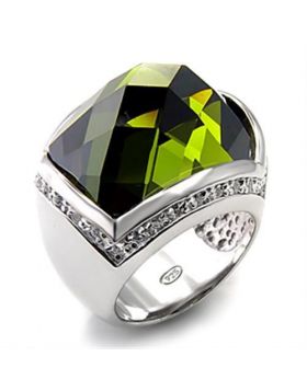 7X156-5 - 925 Sterling Silver Rhodium Ring AAA Grade CZ Olivine color