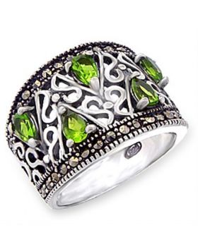 51411-5 - 925 Sterling Silver Antique Tone Ring Synthetic Peridot