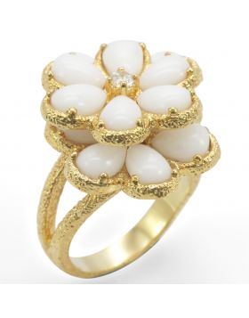 Ring Brass Gold Synthetic White Synthetic Glass
