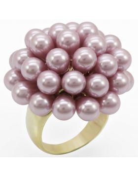 Ring Brass Gold Synthetic Light Amethyst Pearl