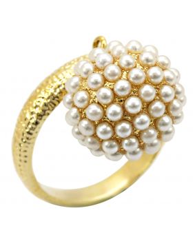 Ring Brass Gold Synthetic Citrine Yellow Pearl