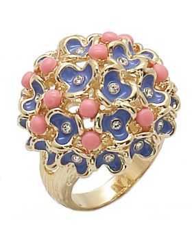 Ring Brass Gold Semi-Precious Rose Coral