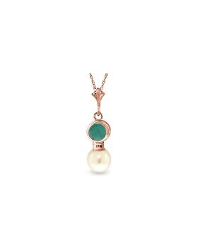 14K Rose Gold Necklace w/ Emerald & Pearl