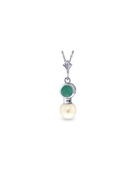 2.48 Carat 14K White Gold Necklace Emerald Pearl