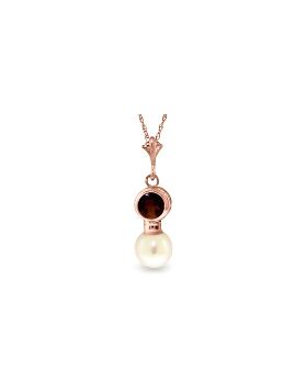 14K Rose Gold Necklace w/ Garnet & Pearl