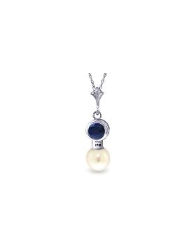 2.48 Carat 14K White Gold Necklace Sapphire Pearl