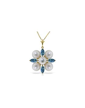 6.3 Carat 14K Gold Grinning Lover Blue Topaz Pearl Necklace