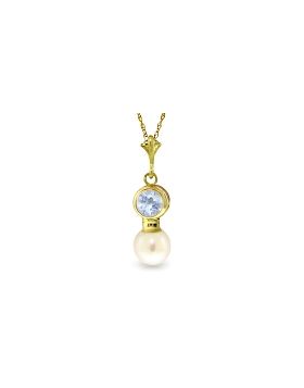 1.23 Carat 14K Gold Necklace Aquamarine Pearl