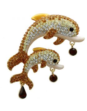 Brooches,White Metal,Gold,Top Grade Crystal,Multi Color
