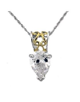 LOAS783-18 - 925 Sterling Silver Reverse Two-Tone Chain Pendant AAA Grade CZ Clear