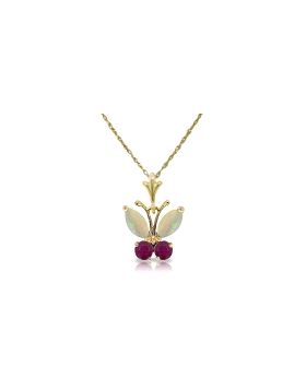 0.7 Carat 14K Gold Butterfly Necklace Opal Ruby