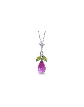 1.7 Carat 14K White Gold Necklace Pink Topaz Peridot