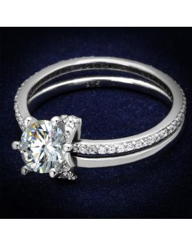 TS464-5 - 925 Sterling Silver Rhodium Ring AAA Grade CZ Clear