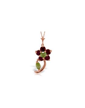 0.87 Carat 14K Rose Gold Flower Stem Ruby Peridot Necklace