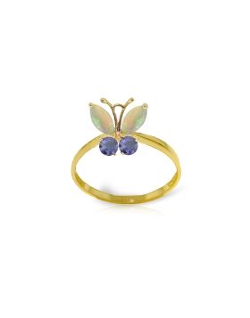 0.7 Carat 14K Gold Butterfly Ring Opal Tanzanite