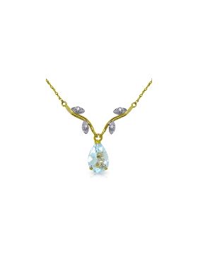 1.52 Carat 14K Gold Necklace Natural Diamond Aquamarine