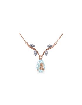 14K Rose Gold Necklace w/ Natural Diamonds & Aquamarine