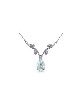 1.52 Carat 14K White Gold Necklace Natural Diamond Aquamarine