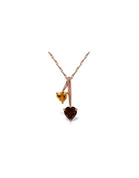 14K Rose Gold Hearts Necklace w/ Natural Garnet & Citrine