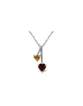 1.4 Carat 14K White Gold Hearts Necklace Natural Garnet Citrine