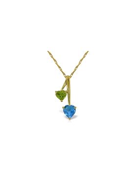 1.4 Carat 14K Gold Hearts Necklace Natural Blue Topaz Peridot