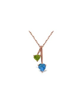 14K Rose Gold Hearts Necklace w/ Natural Blue Topaz & Peridot