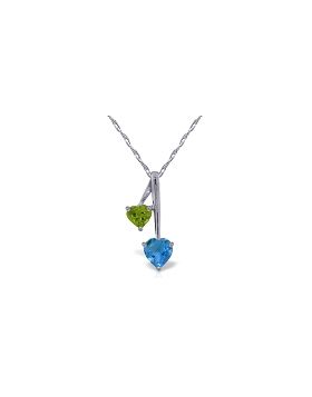 1.4 Carat 14K White Gold Hearts Necklace Natural Blue Topaz Peridot
