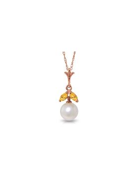 14K Rose Gold Natural Pearl & Citrine Necklace Certified