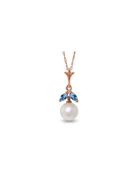 14K Rose Gold Natural Pearl & Blue Topaz Necklace Gemstone