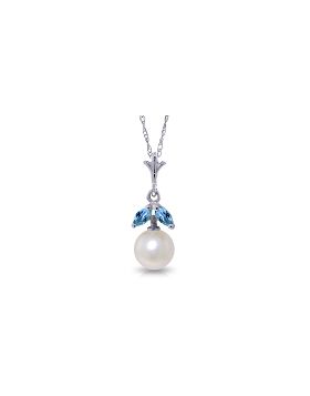 2.2 Carat 14K White Gold Necklace Natural Pearl Blue Topaz