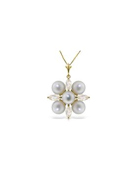 6.3 Carat 14K Gold Necklace White Topaz Pearl