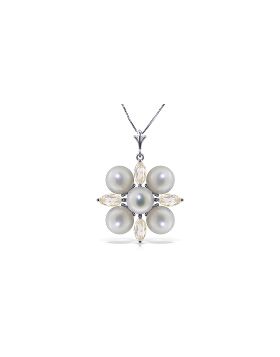 6.3 Carat 14K White Gold Necklace White Topaz Pearl