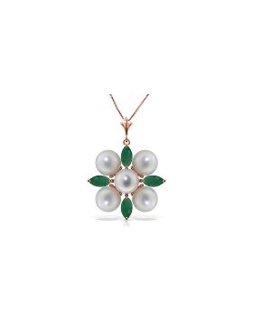 6.3 Carat 14K Rose Gold Necklace Emerald Pearl