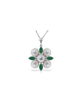 6.3 Carat 14K White Gold This Is Perfect Emerald Pearl Necklace