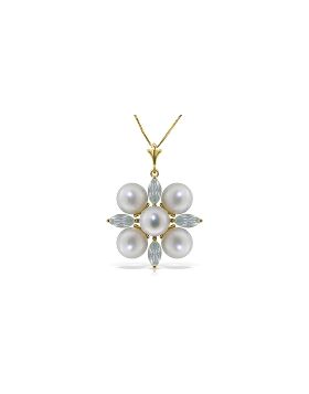 6.3 Carat 14K Gold White Night Aquamarine Pearl Necklace