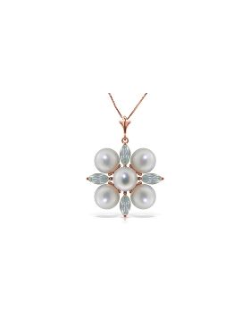 6.3 Carat 14K Rose Gold Necklace Aquamarine Pearl