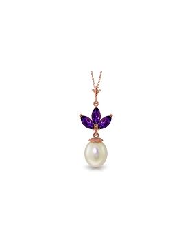 14K Rose Gold Necklace w/ Pearl & Amethyst