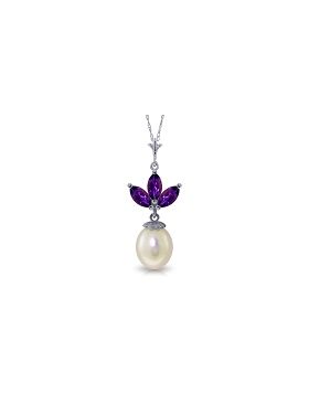 4.75 Carat 14K White Gold Necklace Pearl Amethyst