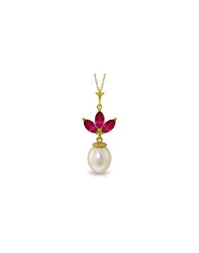 4.75 Carat 14K Gold Necklace Pearl Ruby