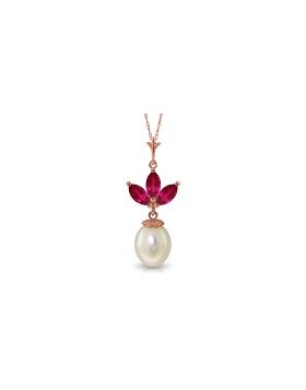 14K Rose Gold Necklace w/ Pearl & Rubies