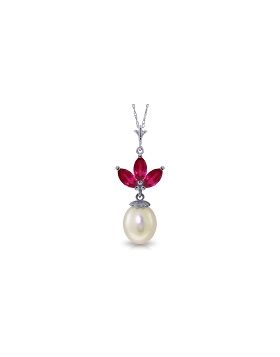 4.75 Carat 14K White Gold Necklace Pearl Ruby