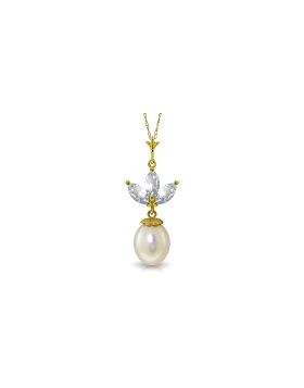4.75 Carat 14K Gold Necklace Pearl Aquamarine